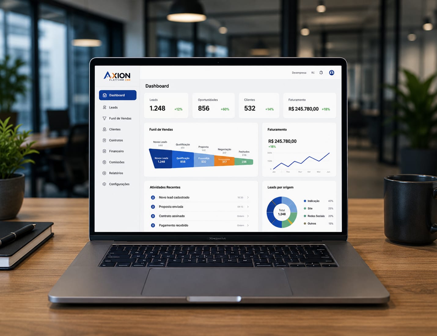 Notebook mostrando o dashboard da plataforma Axion